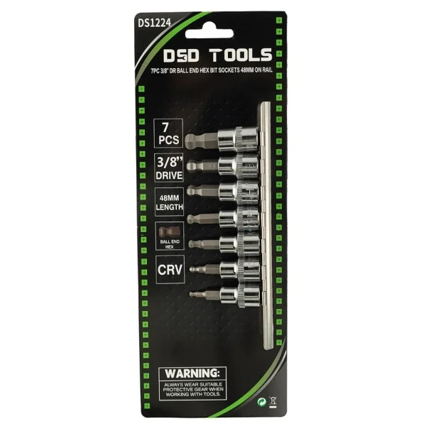 7 BUC CHEI TUBULARE HEXA CU CAP SFERIC 3/8 DR 48MM DS1224 - imagine 2