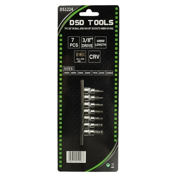 7 BUC CHEI TUBULARE HEXA CU CAP SFERIC 3/8 DR 48MM DS1224 - imagine 3