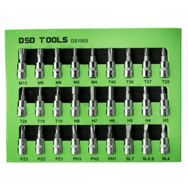 Set 27 chei tubulare cu biți 38mm, prindere 1/4" (Torx, Imbus, Spline, etc.) DS1553 - image 1775313417596