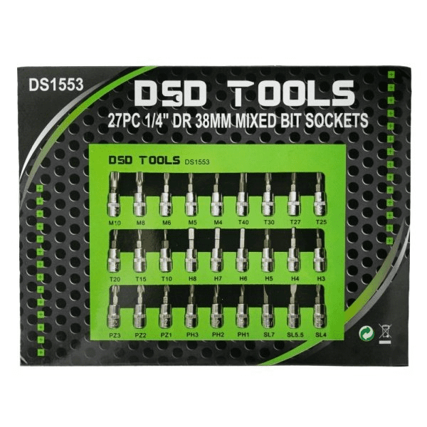 Set 27 chei tubulare cu biți 38mm, prindere 1/4" (Torx, Imbus, Spline, etc.) DS1553 - image 1775313420226