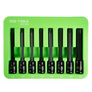 Set 8 tubulare de impact extra lungi cu bit Torx cu gaură prindere 3/8" DS1202