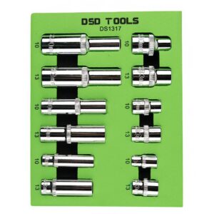 Set 12 tubulare scurte și lungi 10mm și 13mm în 6 puncte prindere 1/4", 3/8", 1/2" DS1317